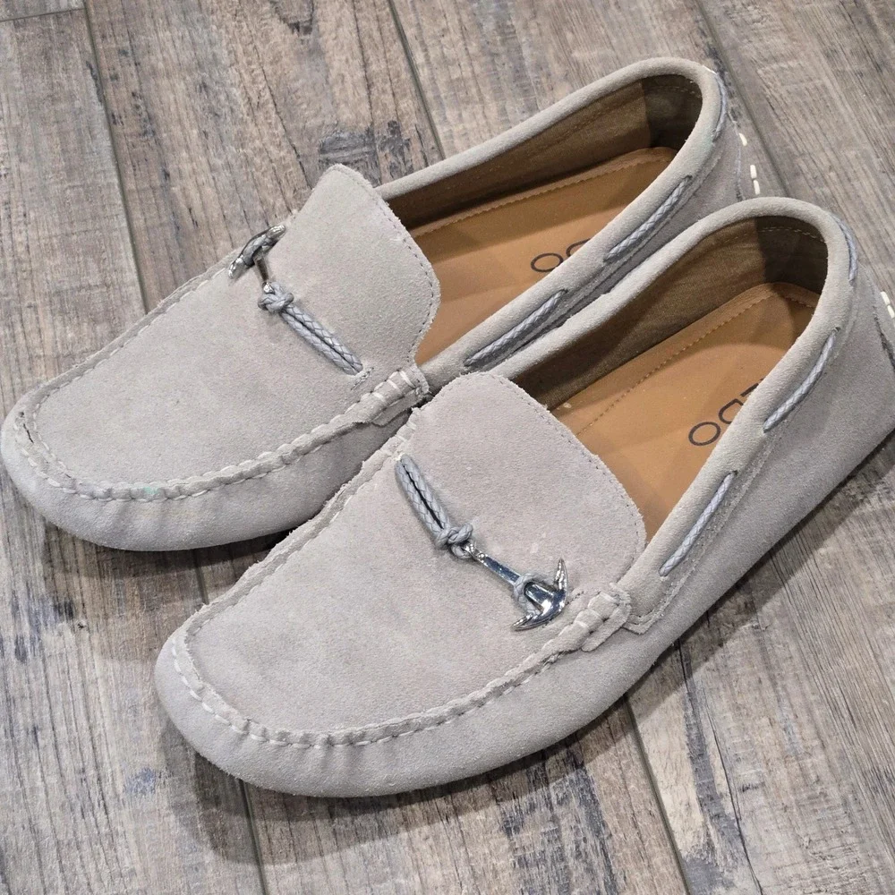 Aldo Mens Light Grey Suede Anchor Bit Driving Loafers Size 10.5 Slip On Shoes